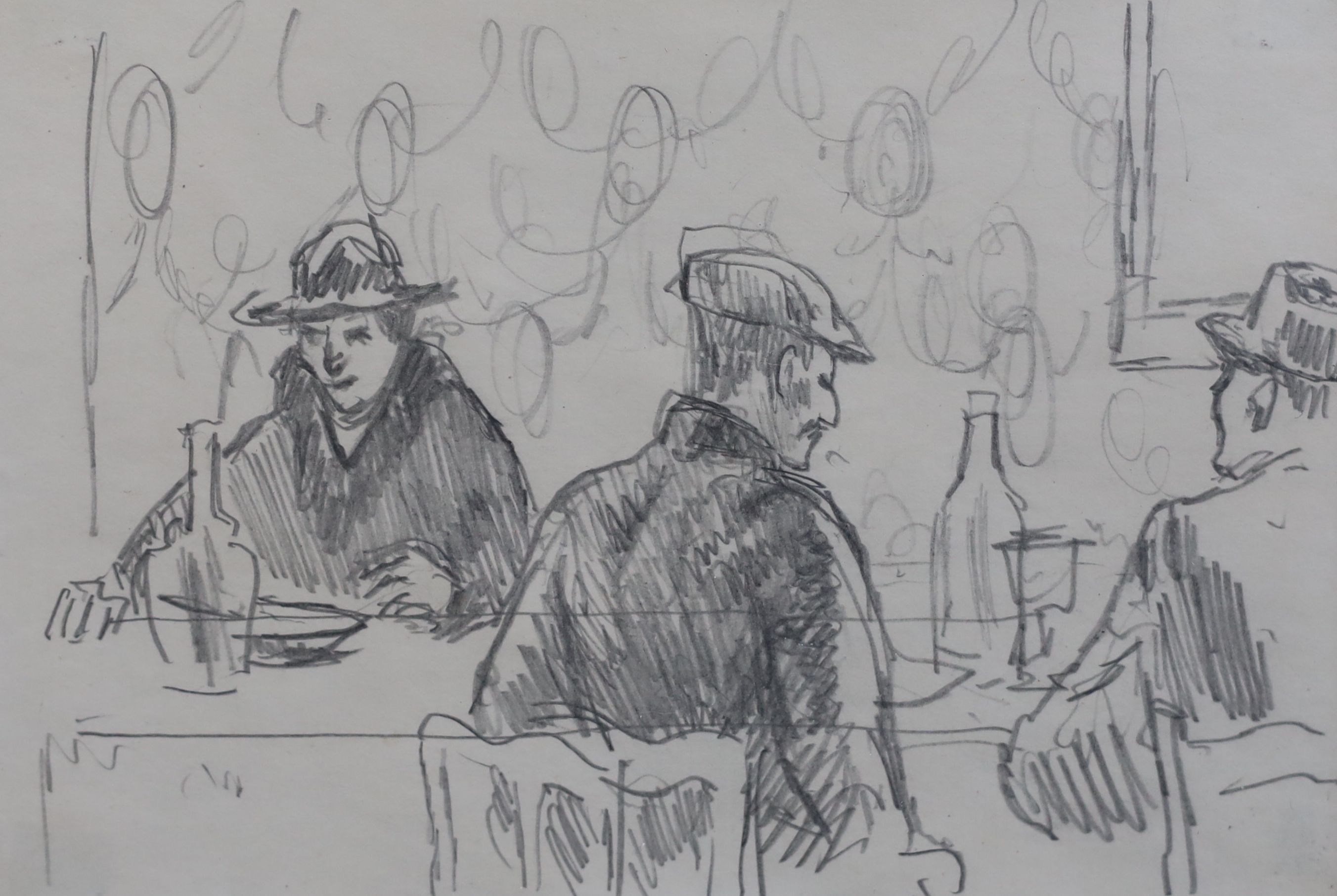 Roger Fry (1866-1934), Three men in a cafe, Aix-En-Provence, pencil on paper, 11 x 16.5cm